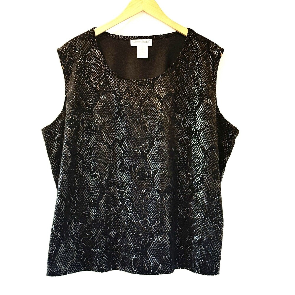 Susan‎ Graver Womens Sleeveless Snake Print Neutral Velvet Top XXL Mobwife Urban
